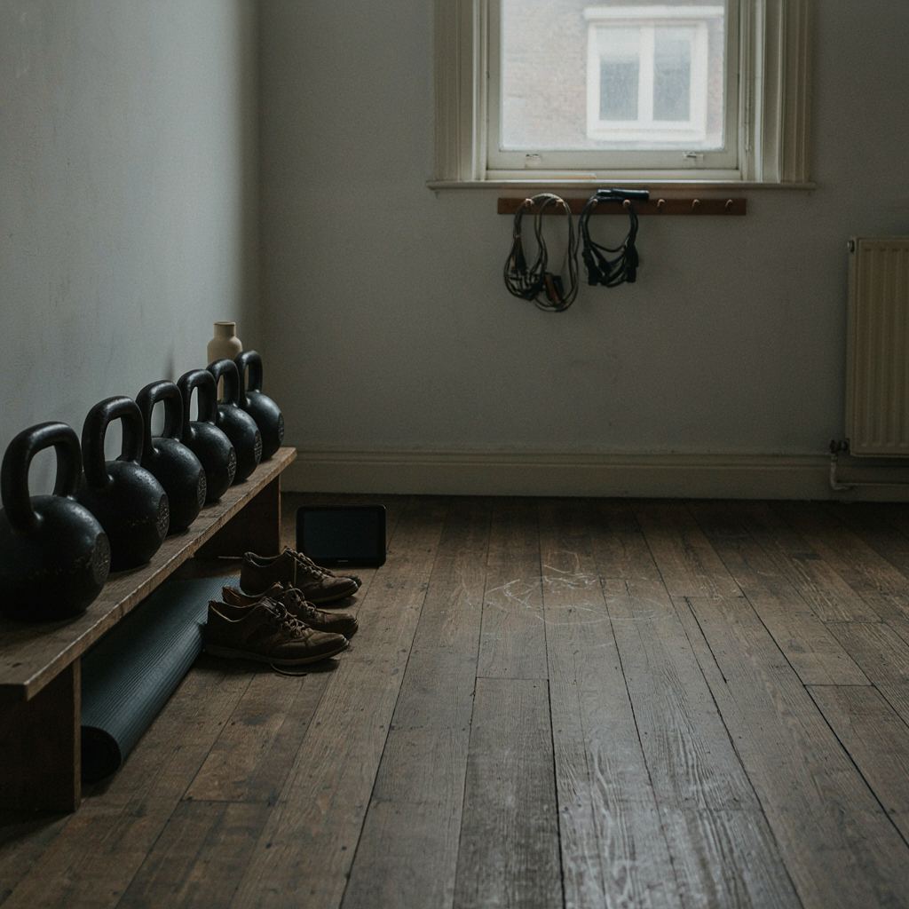Interieur van een rustige Nederlandse privé gym met functionele training apparatuur gericht op afvallen.