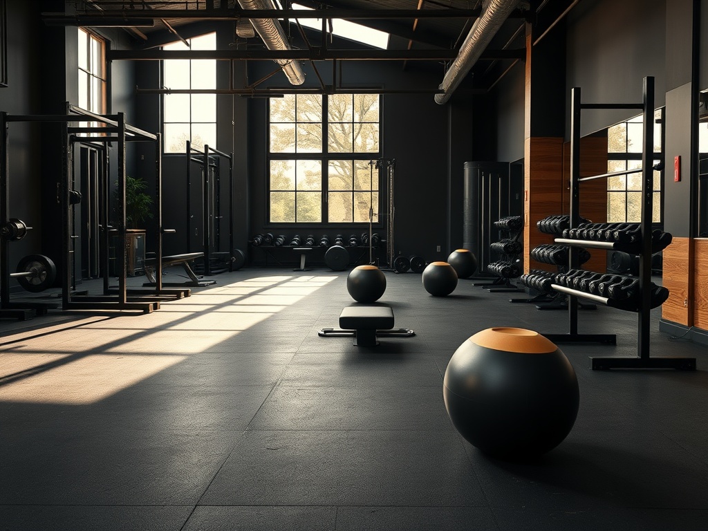 Ruime en rustige Nederlandse privé sportschool met moderne krachttrainingsapparatuur bij natuurlijk licht.